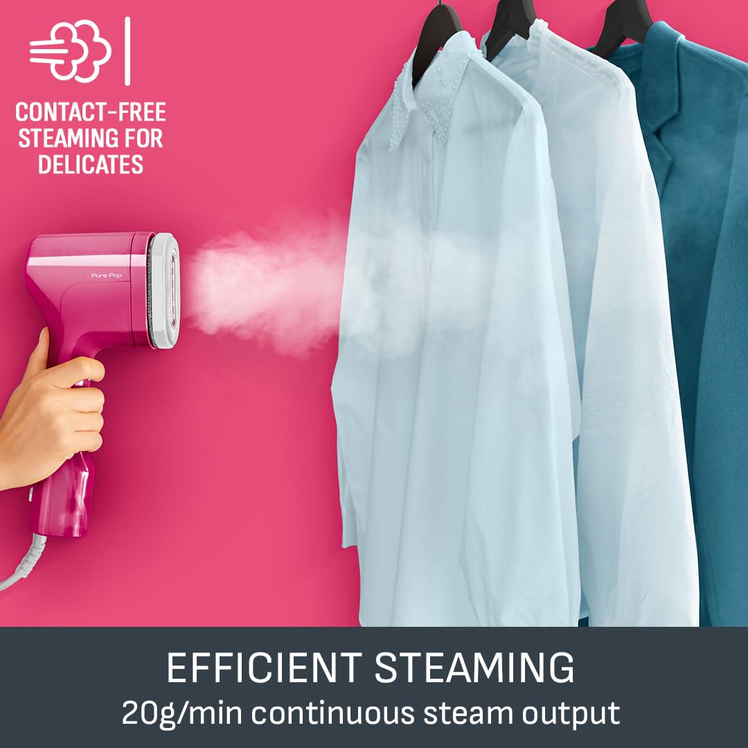 Tefal Pure Pop Slim Handheld Clothes Steamer, No Ironing Board Needed, Ready to Use in 15 Seconds, 70ml Detachable Water Tank, Travel Iron, Garment Steamer, Pink, DT2023 — view 3