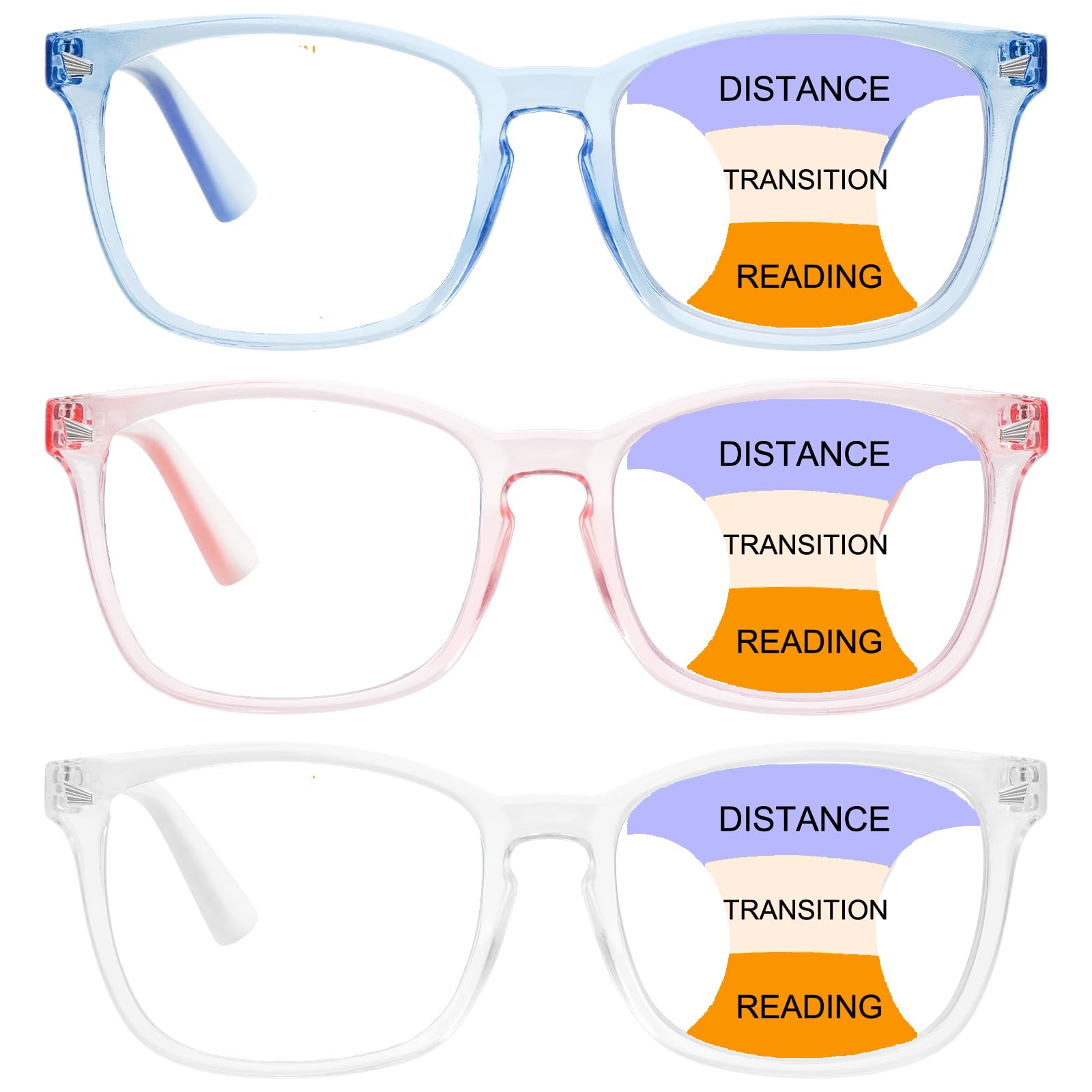 Progressive Multifocus Reading Glasses Men Women 3 Pack Anti Blue Light Eyestrain Quality Computer Readers (3 Mix, 1.0)