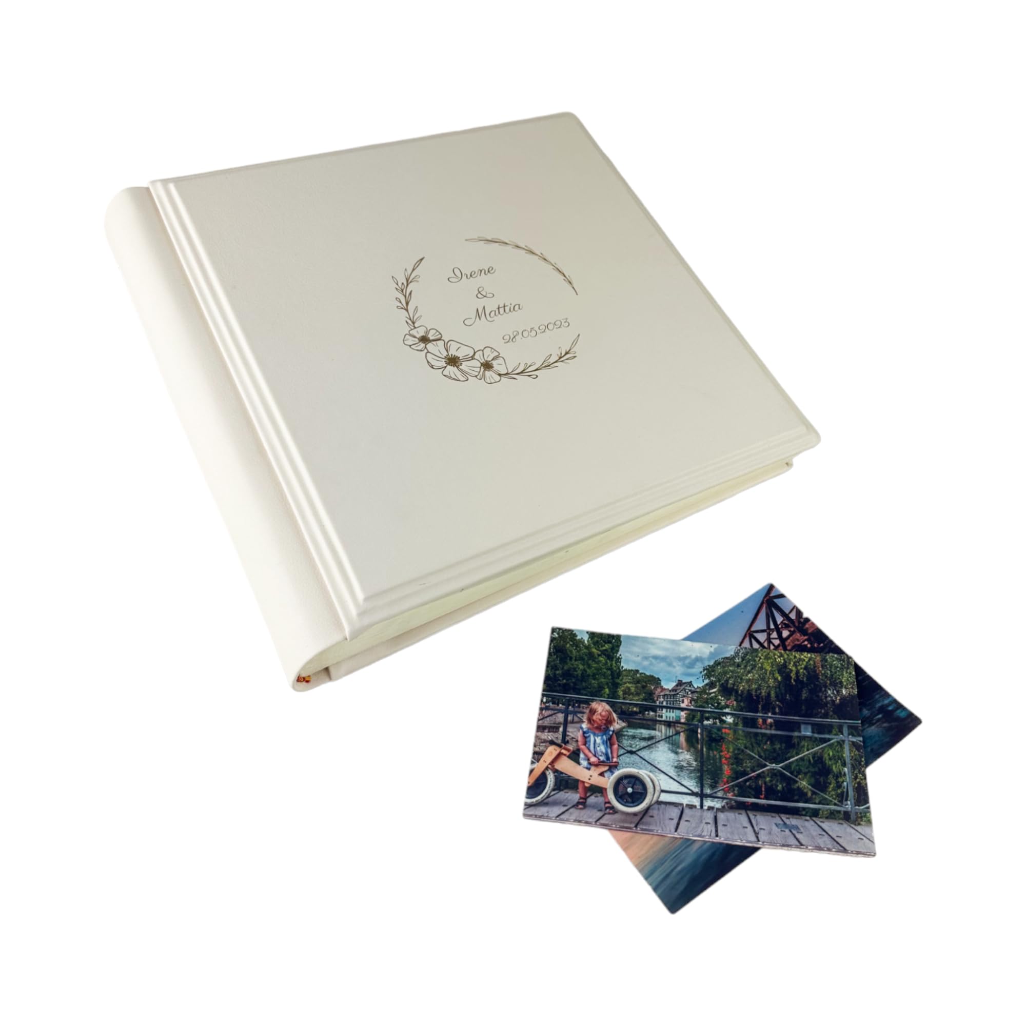 TriVin Art Álbum de fotos Elios Soft – fabricación artesanal de piel sintética personalizable con grabado. Ideal para bodas, aniversarios, todos los eventos (Crema)