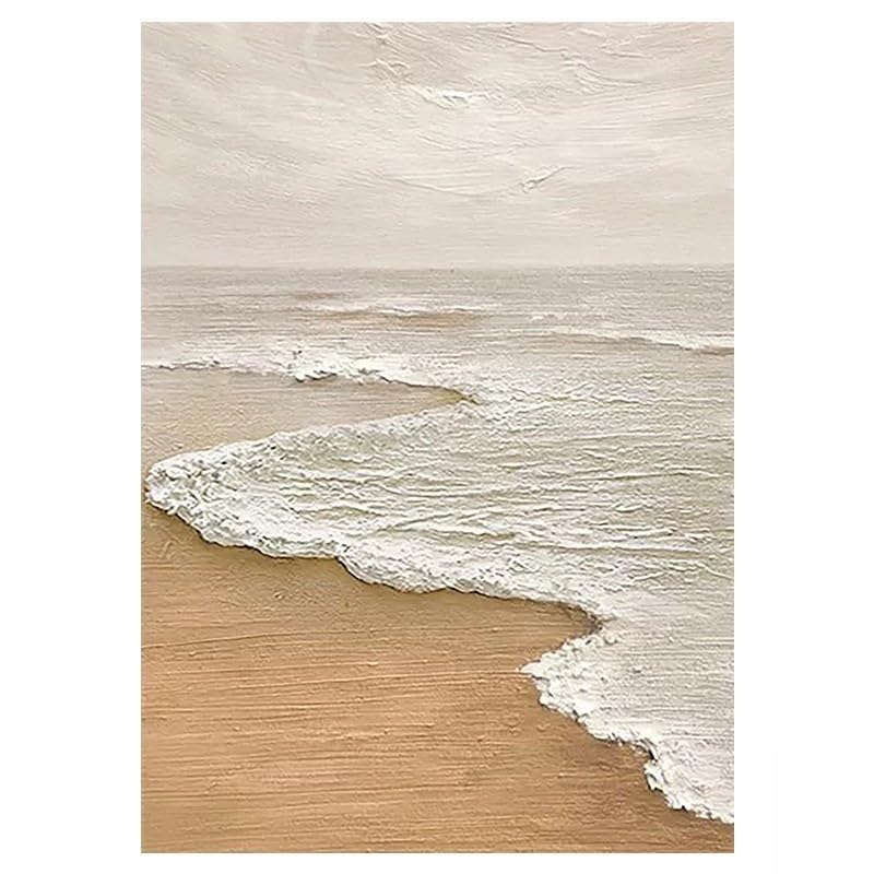 Tableau paysage abstrait blanc LCDIUDIU : grande toile moderne vagues et ciel sans cadre