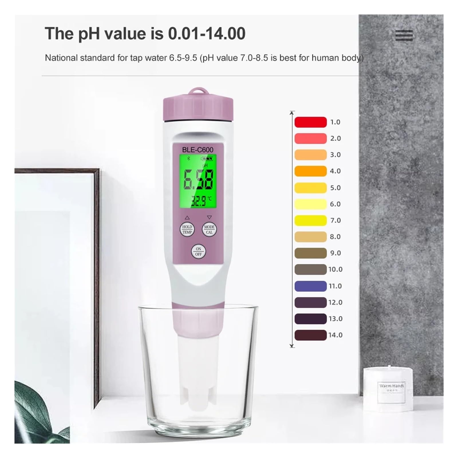Testeur d'eau Ph-mètre À Dents Bleues 7 en 1, Moniteur Ligne PH/EC/TDS/ORP/sel/SG/Temp, Application Intelligente for Testeur d'eau Potable D'aquarium Polyvalent Précis Facile