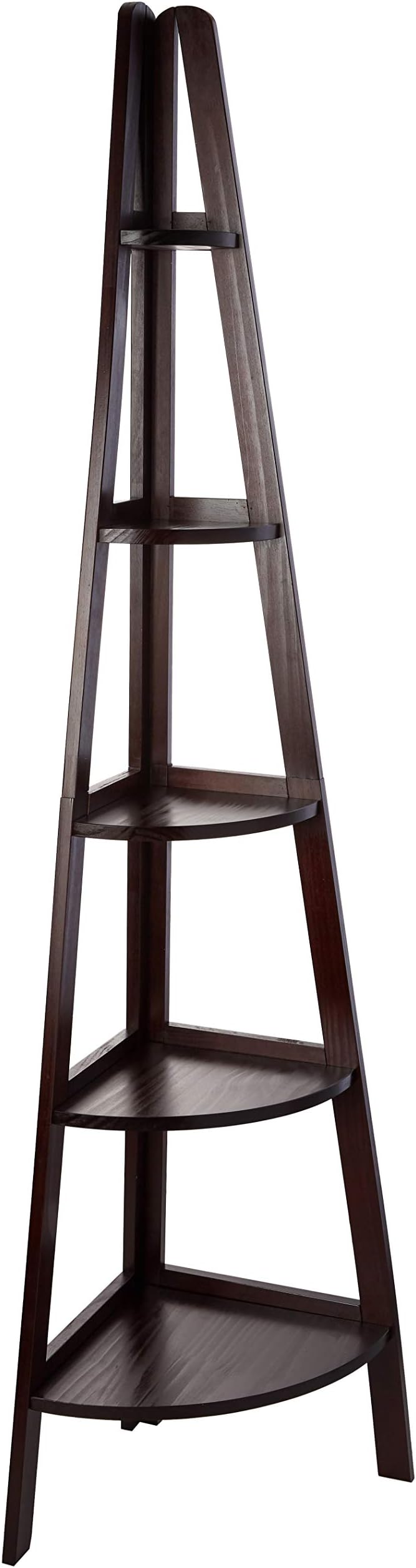 Casual Home 100% Solid Wood 5-Shelf Ladder Bookcase, Corner, Espresso