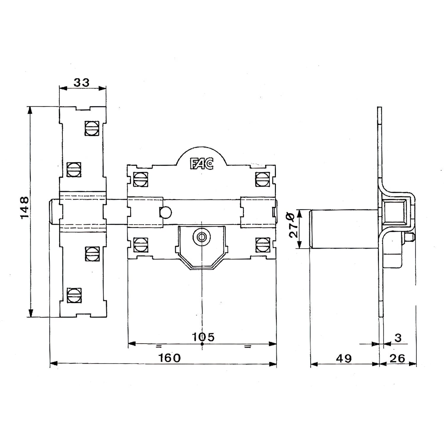 FAC 3013050 zamek 101-r/105-p, malowany czarny, 0