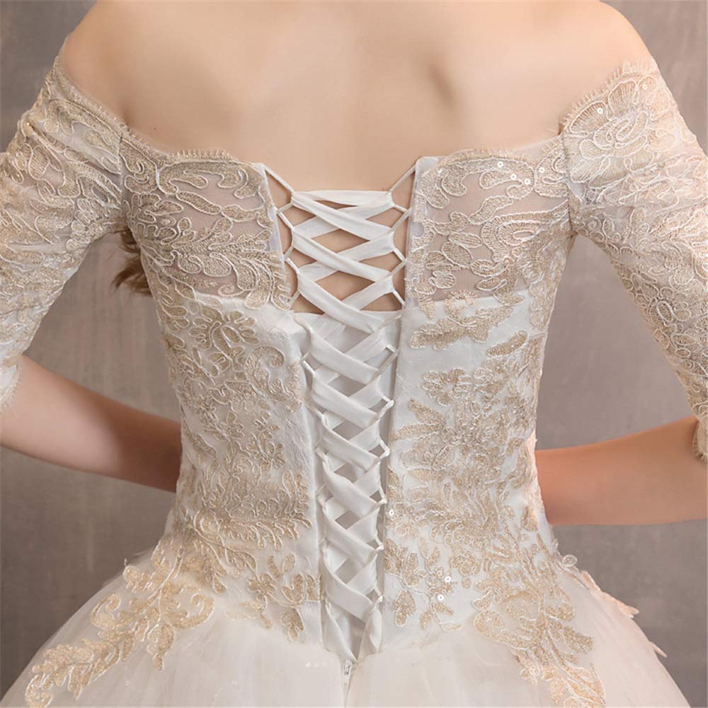 Vestido de Novia Y Dama de Honor Vestido de Noche Femenino de Manga Larga Bordado de Chiffon de Cintura Alta, Blanco, m