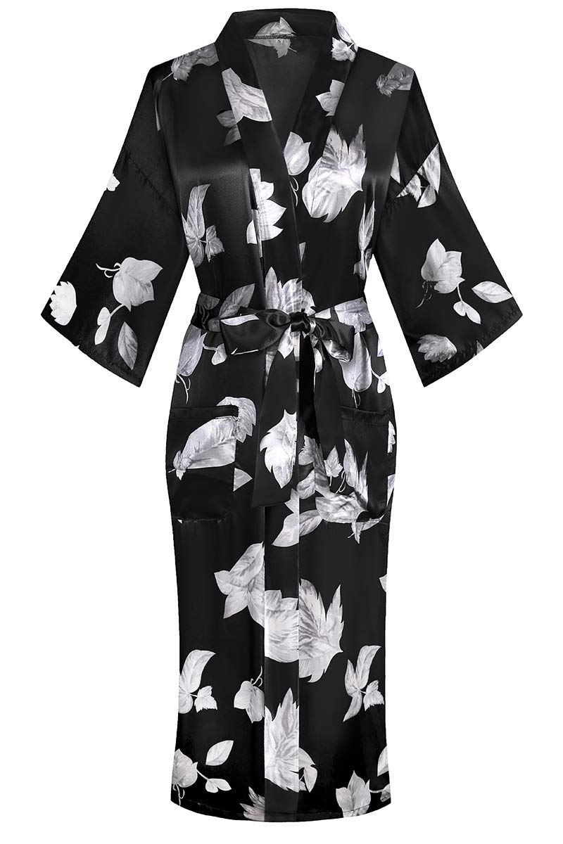 DandyChicWomen's Long Floral Satin Robes Imitation Silk Sleepwear Bridal Dressing Gown for Bridesmaid Nightgown