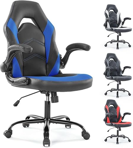Silla ergonómica resistente para videojuegos, para oficina en casa, con soporte lumbar, respaldo ajustable, reposabrazos abatible y ruedas