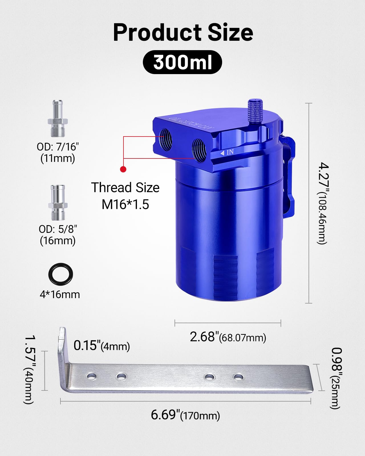 Baffled Oil Separator Catch Can With Breather Filter 300ml Universal Aluminum AU | Australia