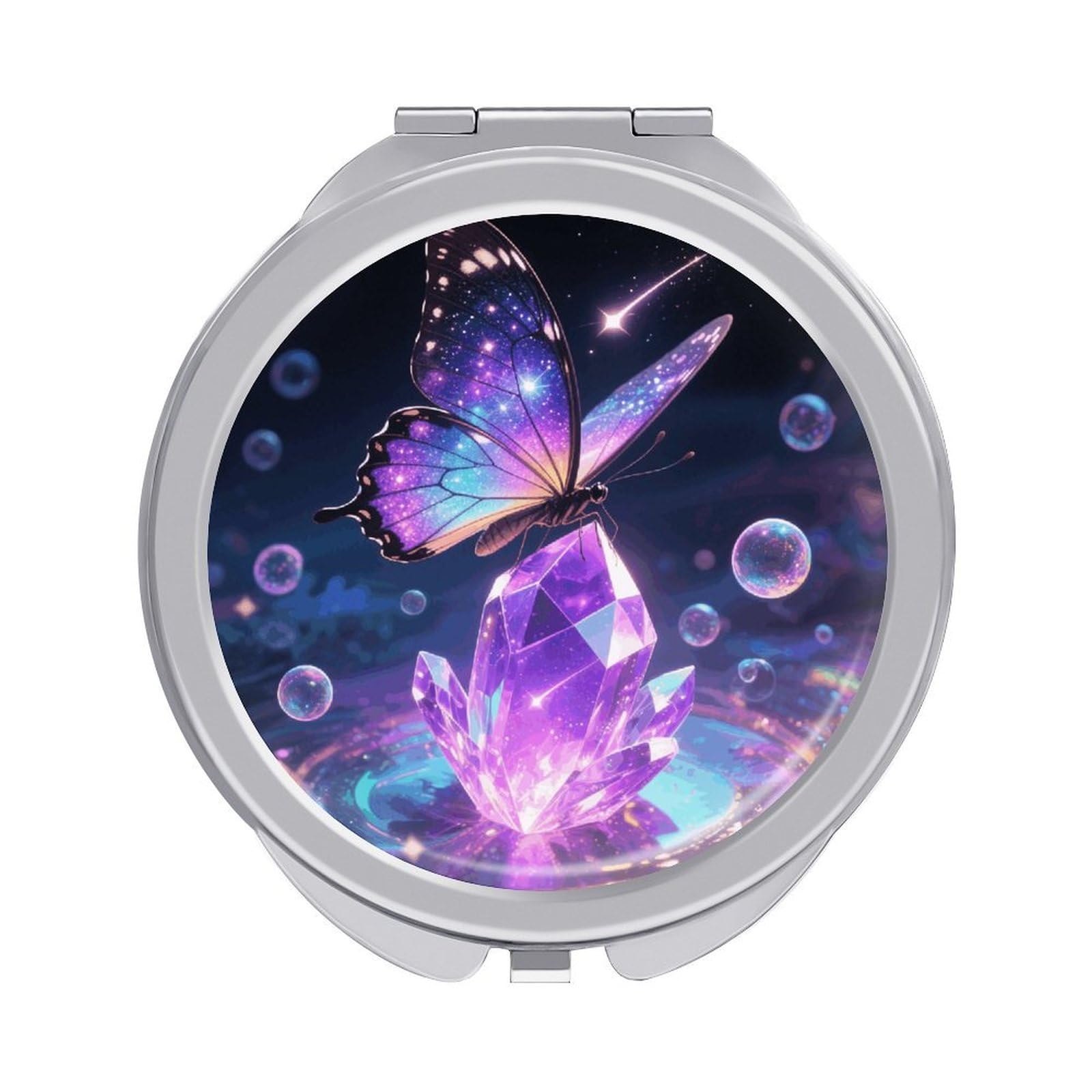 VstaDank Magical Butterflies Makeup Mirror Beautiful Compact Makeup Mirror Silver Mirrors Surface Folding Makeups Lightweight Travel Makeups Mirrors for Suitable Handbag and Purses
