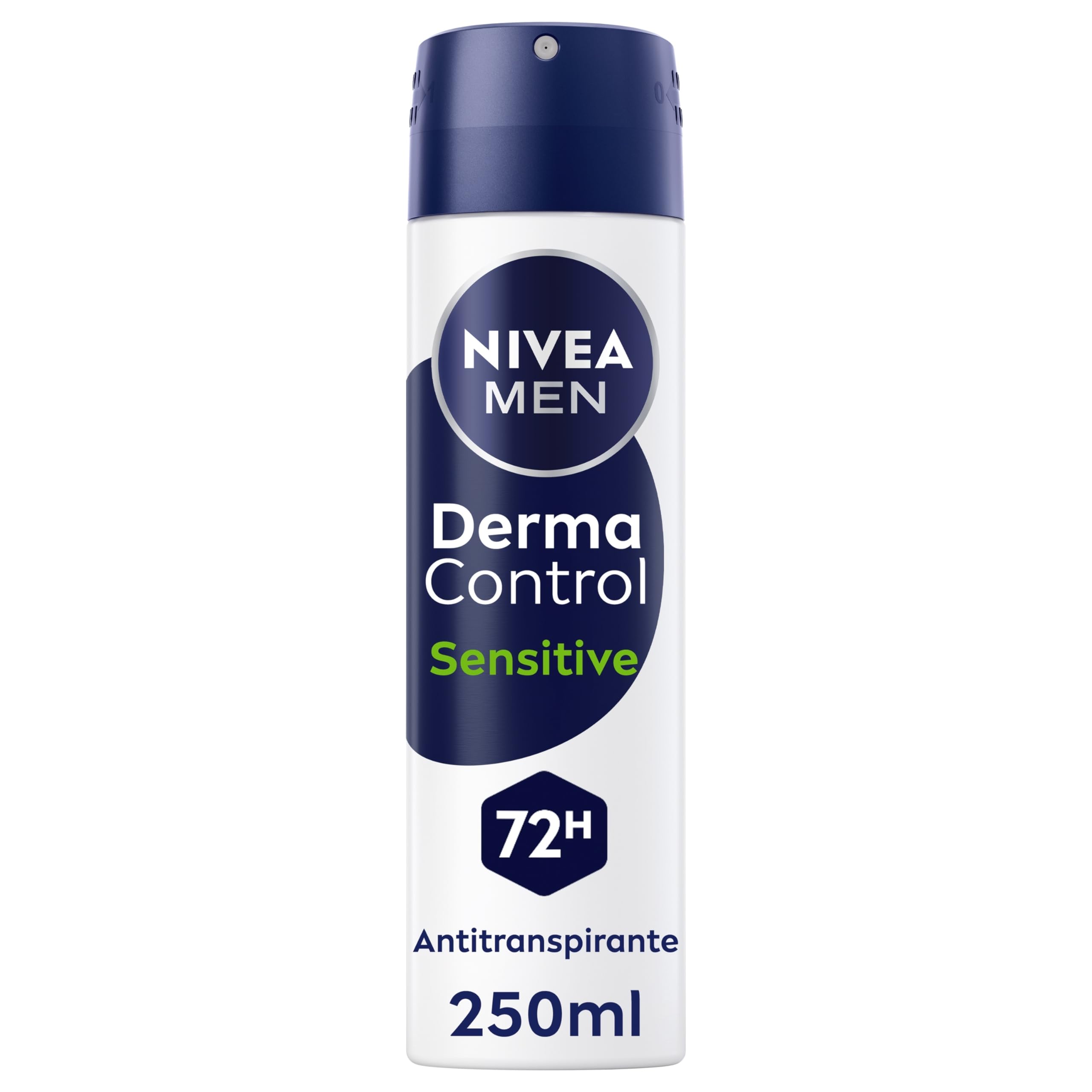 NIVEA Derma Control Sensitive - Desodorante Antitranspirante para Hombre - 72h de Protección contra el Sudor - Ácido Hialurónico y Vitamina E - No Irrita las Axilas - Pieles Sensibles - Spray 250 ml