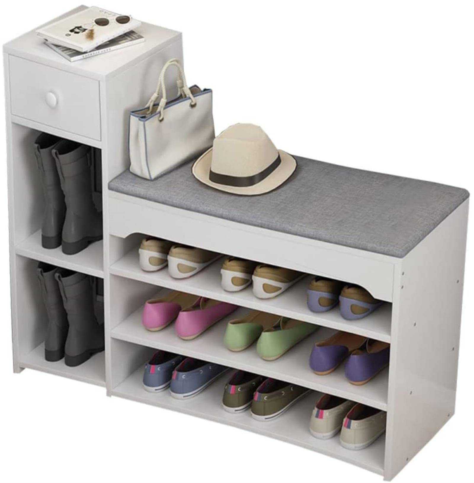 Modern Entrance Shoe Cabinet Bench,Wooden 2 in 1 Shoe Rack Multifunctional Bench with Cushion with Open Shelf Shoe Cabinet for Living Room Passage Shoe Cabinet