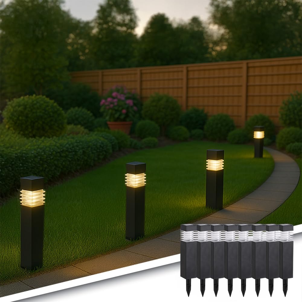 RexTech Solar Wegeleuchten Condor 8er-Set, Erdspieß, 3000K | 12 Lumen, Dämmerungssensor, bis zu 6 Stunden Laufzeit, für Wege, Beete und Rasen
