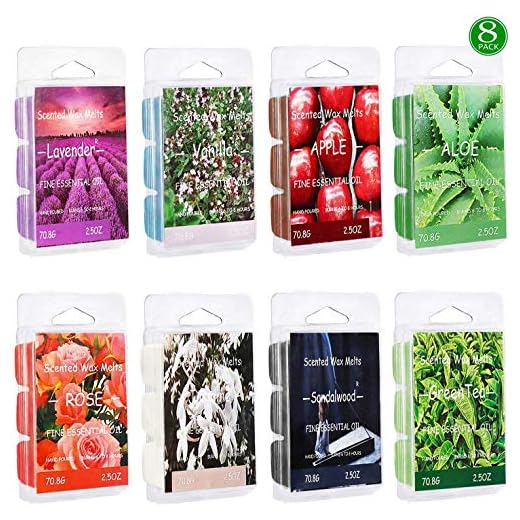 Vanrener Scented Wax Melts -Set of 8 (2.5 oz) Assorted Wax Warmer Cubes/Tarts - Apple, Aloe, Green Tea, Sandalwood, Rose, Vanilla, Jasmine, Lavender