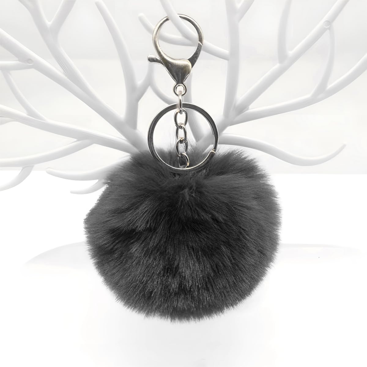 Adunsiaoto 2 Pezzi Auto Chiave Decorazione Ciondolo, Auto Chiave Portachiavi Con Ciondolo Palla Peluche, Fluffy Faux Coniglio Pelliccia Palla Fascino Portachiavi Appeso per Auto Chiave(Rosso