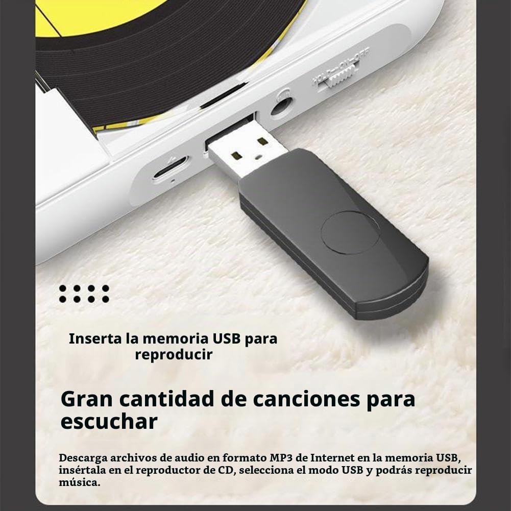 Reproductor de CD portátil con Bluetooth, altavoces Bluetooth 5.3, reproductor de CD retro de escritorio, reproductor de CD recargable para hogar/coche, compatible con CD/CD-R/CD-RW/MP3