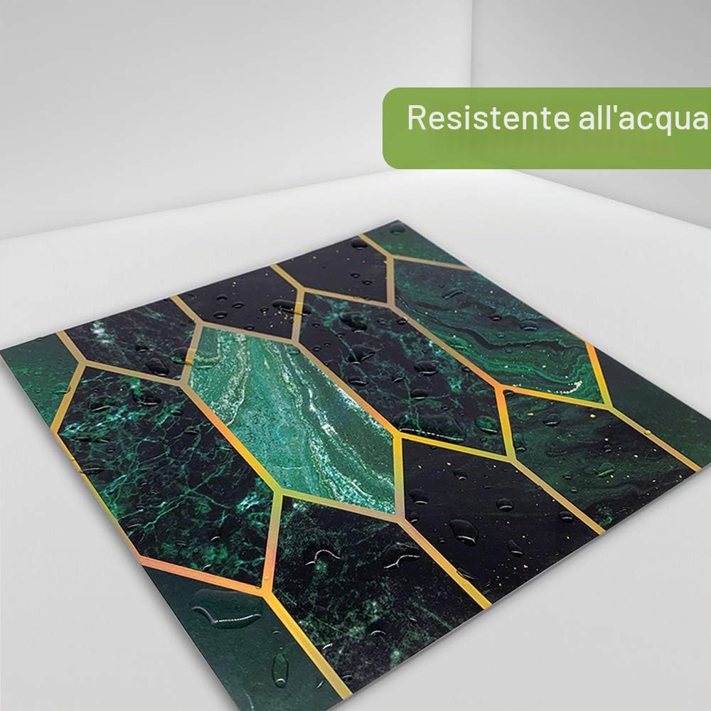 Alwayspon Piastrelle adesive da parete autoadesive, impermeabili, in PCV, per soggiorno, cucina, bagno, decorazione per la casa, 20 x 20 cm, doratura verde, 30 pezzi