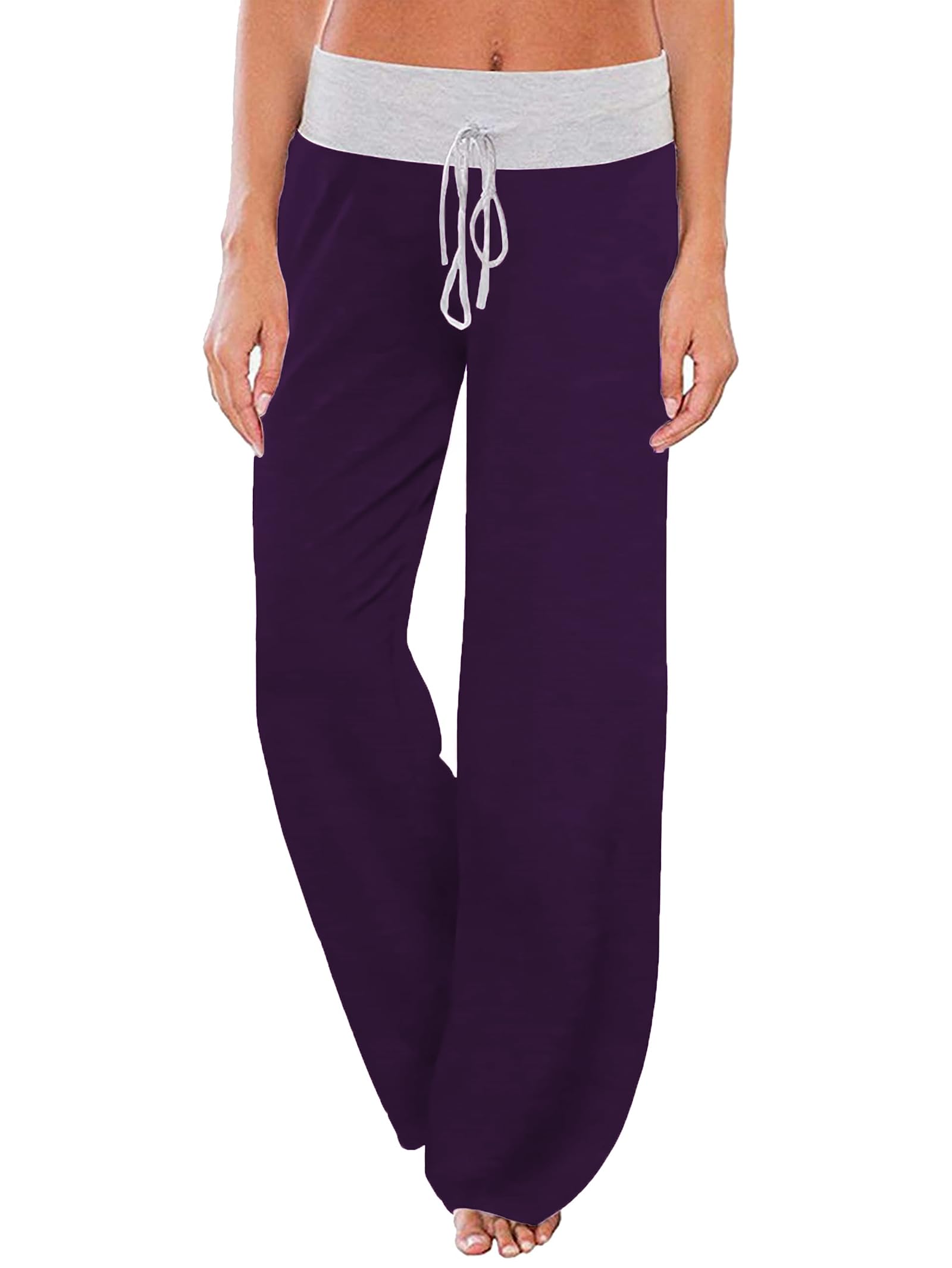 iChunhua Women's Comfy Stretch Floral Print Drawstring Palazzo Wide Leg Lounge Pant