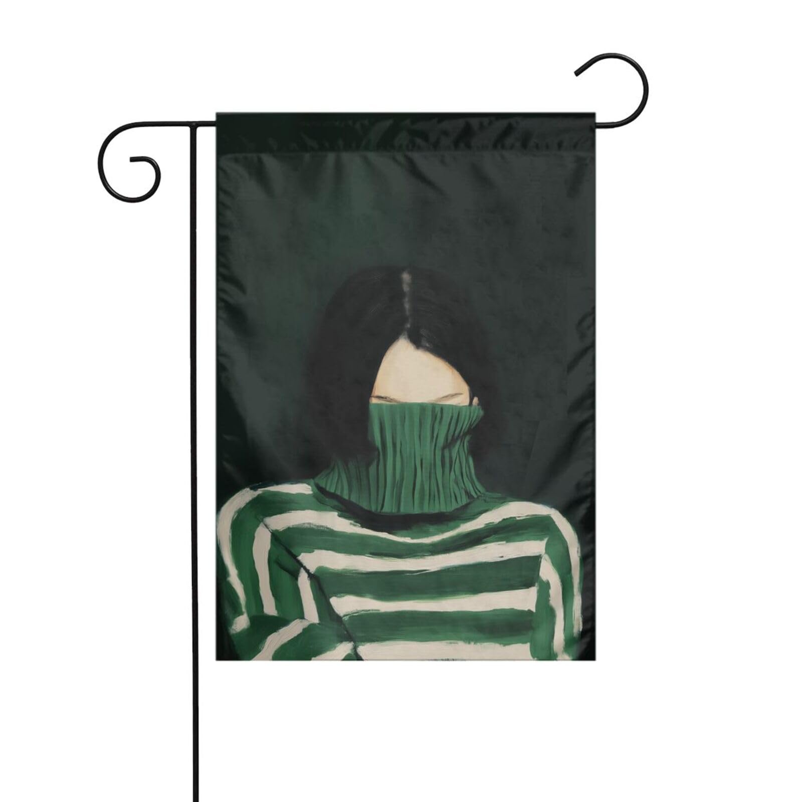 Woman Striped Green Turtleneck Sweater Garden Flag 12x18 Vertical Double Sided Farmhouse Holiday Outside Decorations Yard Flag