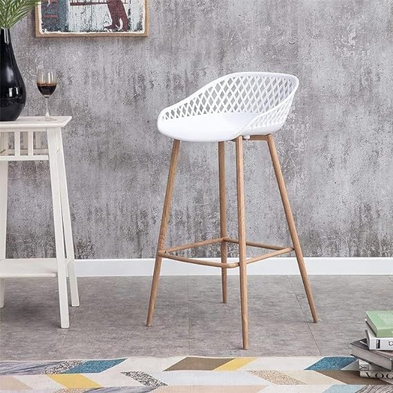 Cozy Bar Stool with Wooden Legs High Counter Bar Stool Suitable for Kitchen Reception Food Court Study Dining Cafeteria Pub (White)-image-37