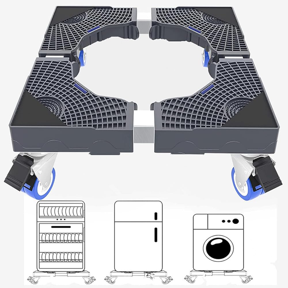 Ssonlun Universal Mobile Base For Washing Machine Fridge Dishwasher Shelf - Multifunctional Stand Movable Dolly - Adjustable Telescopic Stainless Steel Trolley (4 Double Wheels)
