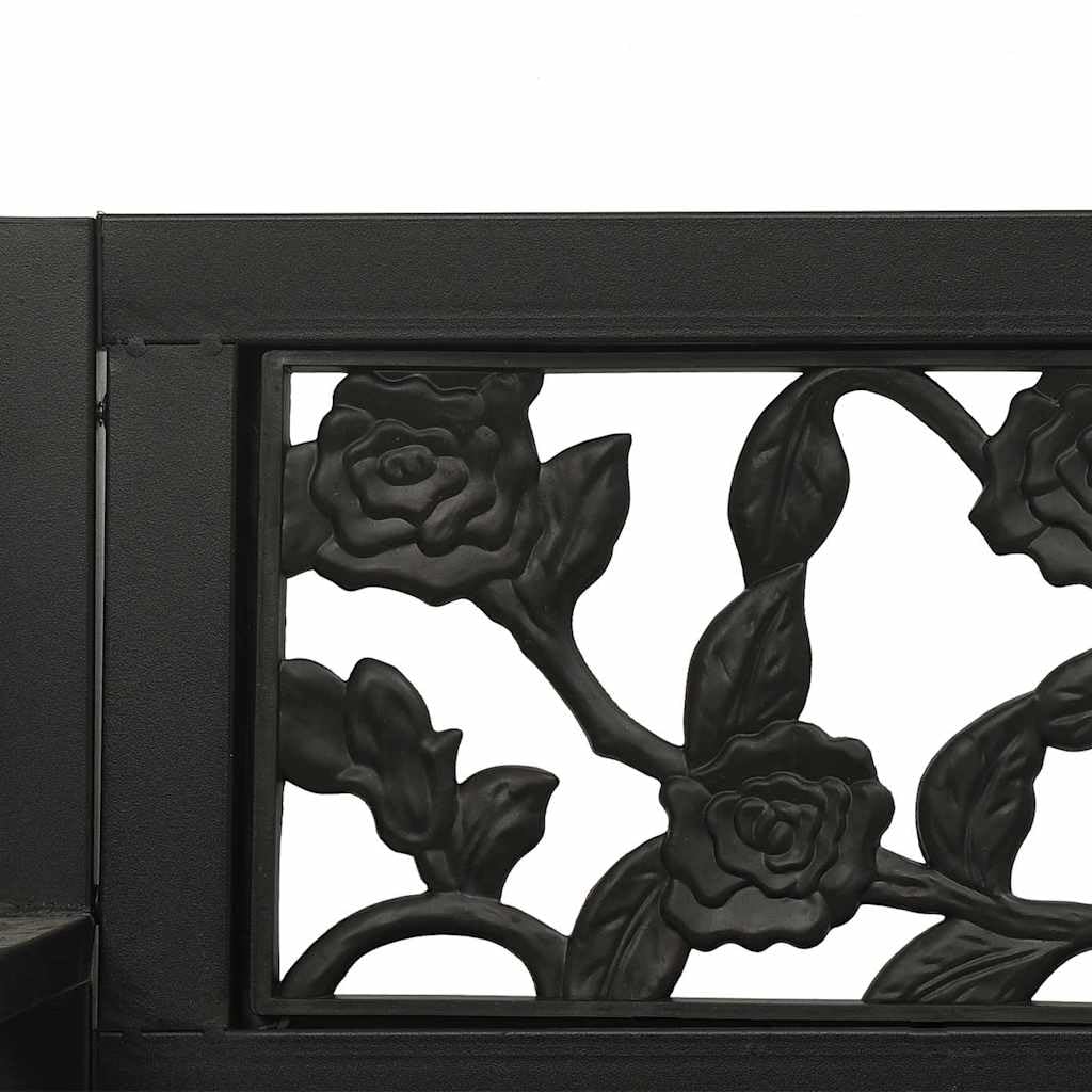 SYDE Banco Columpio de Jardín 125 cm Acero y Plástico Negro | Resistente a la intemperie, reposabrazos amplios, respaldo con estampado de rosas, cadenas incluidas