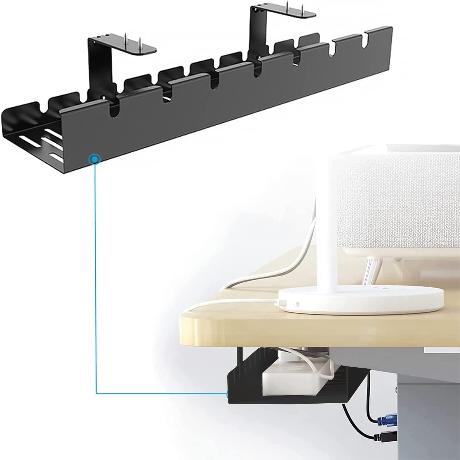 Under Desk Cable Management Tray, [20 inch,Alloy Steel,Black] Perfect for Standing Desk Cord Wire Organizer Wire Management