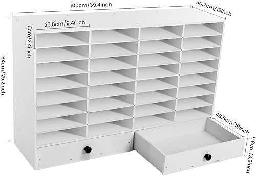 Miniatura 4 de Organizador de literatura ajustable, organizador de 32 compartimentos con 2 cajones, clasificador de archivos de escritorio de PVC, buzón de aula,