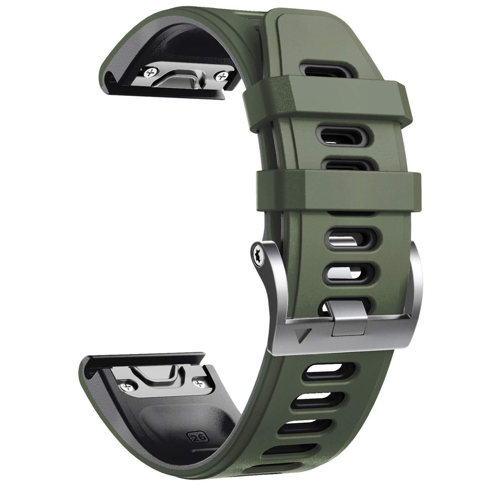 RORFFK 22mm Smart watch bands For Fenix 8 Watchbands Silicone Sport Watch Strap for Fenix 5/5 Plus/Fenix 6/Fenix 6 Pro/Fenix 7(Army green-Black)