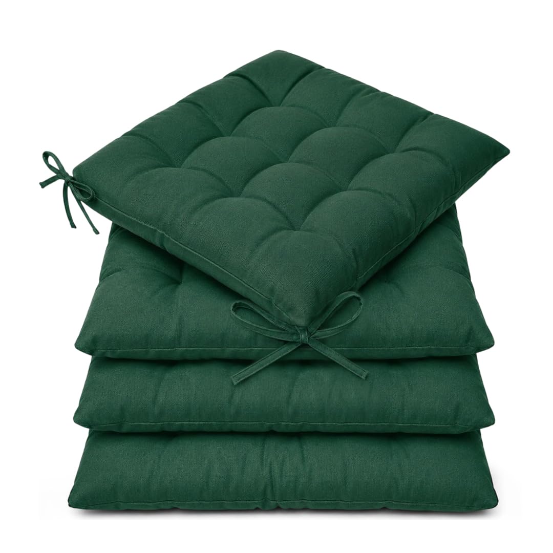 Casabella Pack of 4 Seat Pad for Dining Chair Garden Kitchen Chair Cushion With Tie On_9 Stitch_Jade Indoor/Outdoor Comfortable chair pads for Kitchen seat pads 9 stitch cushions