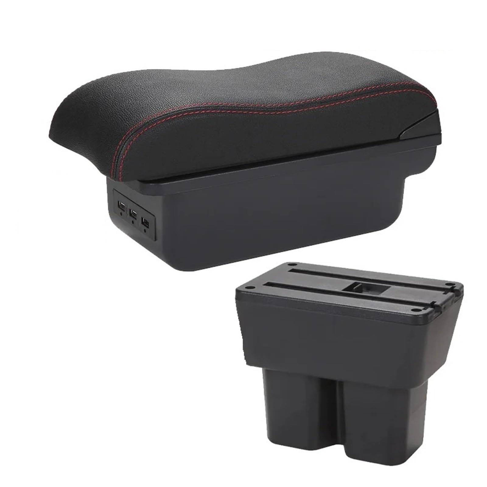 Hguvsjd Armrest Box For Suzuki For Jimny JB74 2018 2019 2020 2021 2022 2023 2024 Car Armrest Storage Box Retrofit Parts Interior Car Armrests(B Black red 3USB)