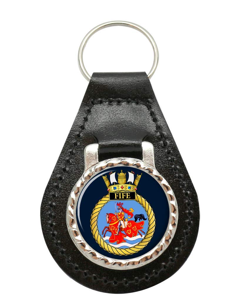 Giftshop Uk Unisex Black Leather And Silver Metal Hms Fife, Royal Navy Leather Key Fob