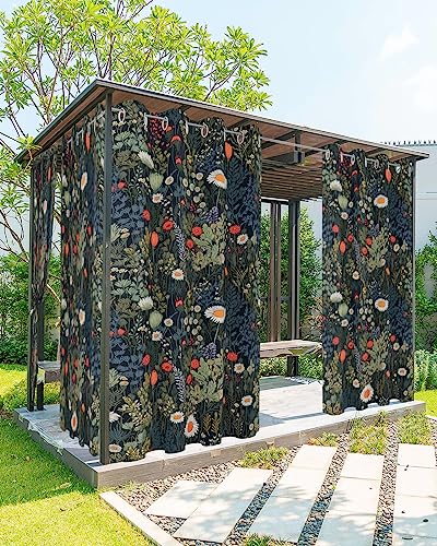 PANJINEXT Waterpoof Outdoor Curtain 1PCS-54"x108" Vintage Flowers Floral Botanical Leaves