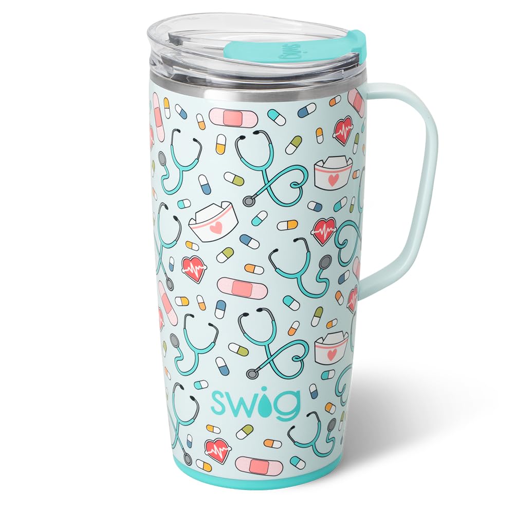 Swig Life 22oz Travel Mug, Insulated Tumbler with Handle and Lid, Cup Holder Friendly, Dishwasher Safe, Stainless Steel, Insulated Mug with Lid, Nurse Gifts for Women (Scrub Life)