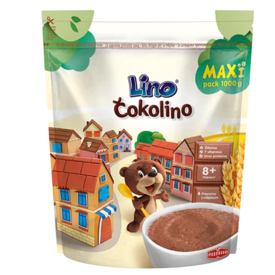LINO Instant-Weizenbrei mit Kakao – 1 kg Beutel | Für Kleinkinder ab 8 Monaten | Schnell zubereitet, 4 ER