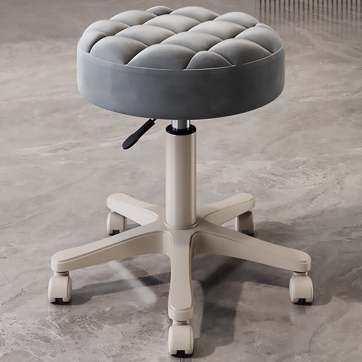 Taburete Giratorio con Ruedas silenciosas, Redondo, de Piel sintética, Altura Ajustable, Asiento Ancho de 33 cm, Ideal para salón, hogar, Oficina, masajes, Bar, tocador.