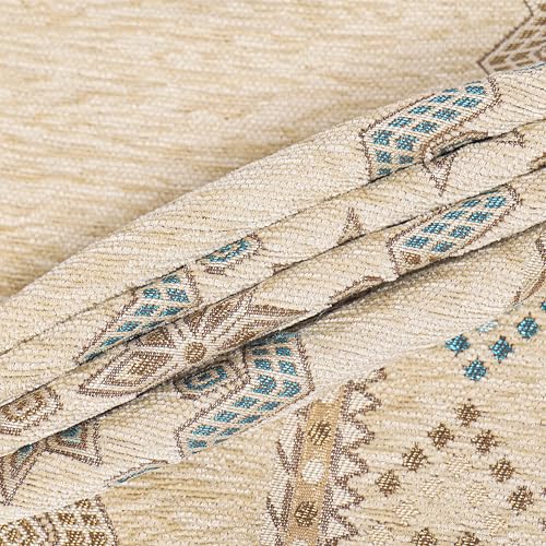 Image of Elegant Woven Beige Sofa Cover - Soft Chenille Traditional Pattern with Lace Style | L-Shape Sectional Seat Protector for Living Room | Durable & Stylish Slipcover 5 Seater Sofa Cover