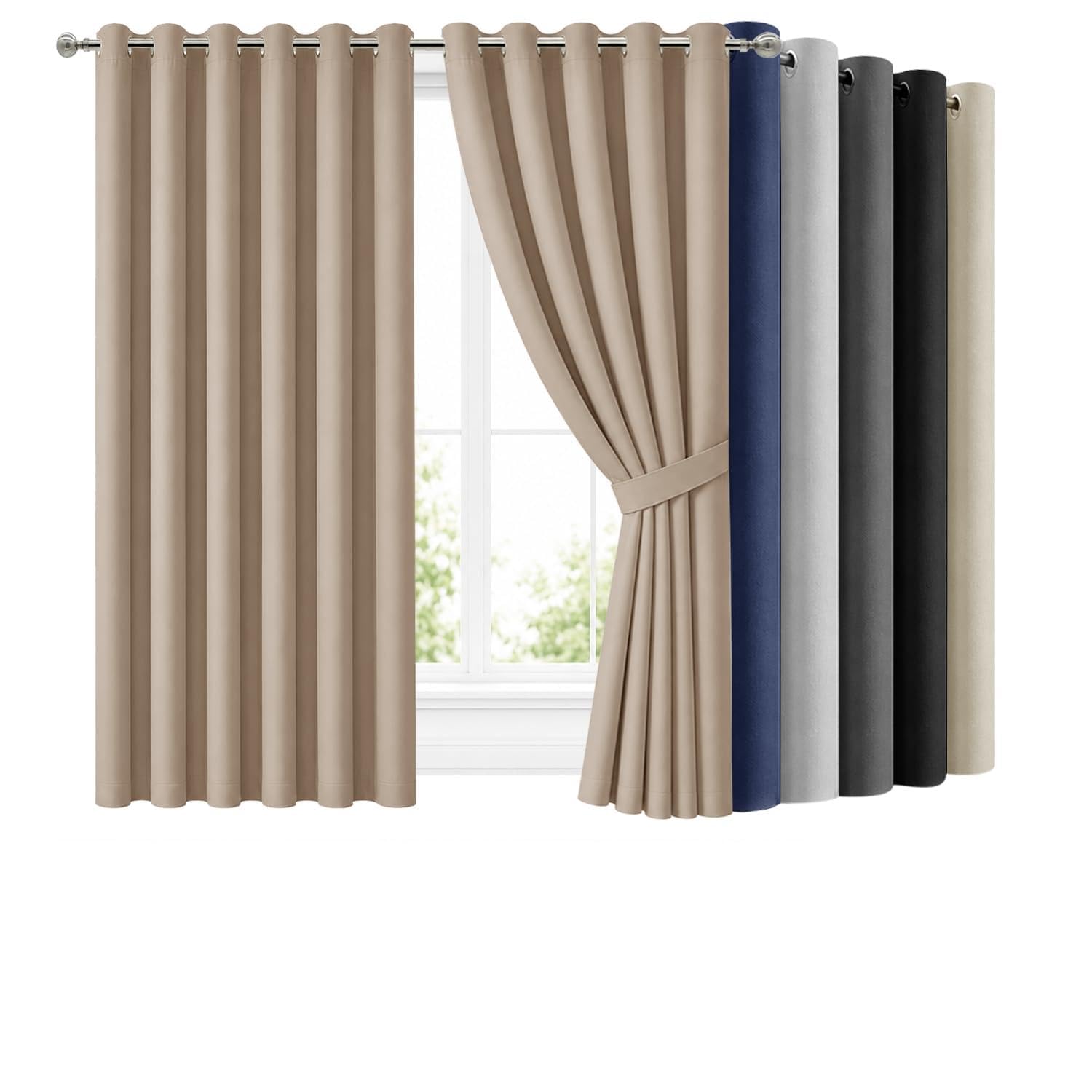 Hafaa Blackout Eyelet Curtains for Bedroom 90x72 Inch Beige Super Soft Thermal Curtains for Living Room 2 Panels Curtain and Drapes with Matching Tiebacks