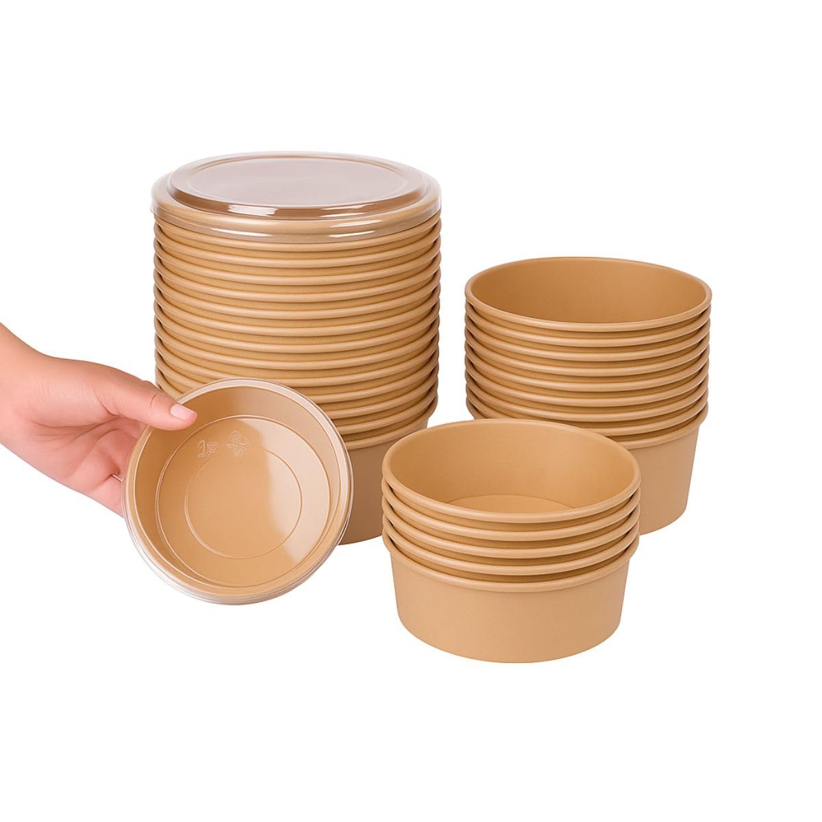 200 Bowl Poke 750 ml con Coperchi - Cartone Rivestimento PLA - Resistenti a Cibi Umidi e Unti