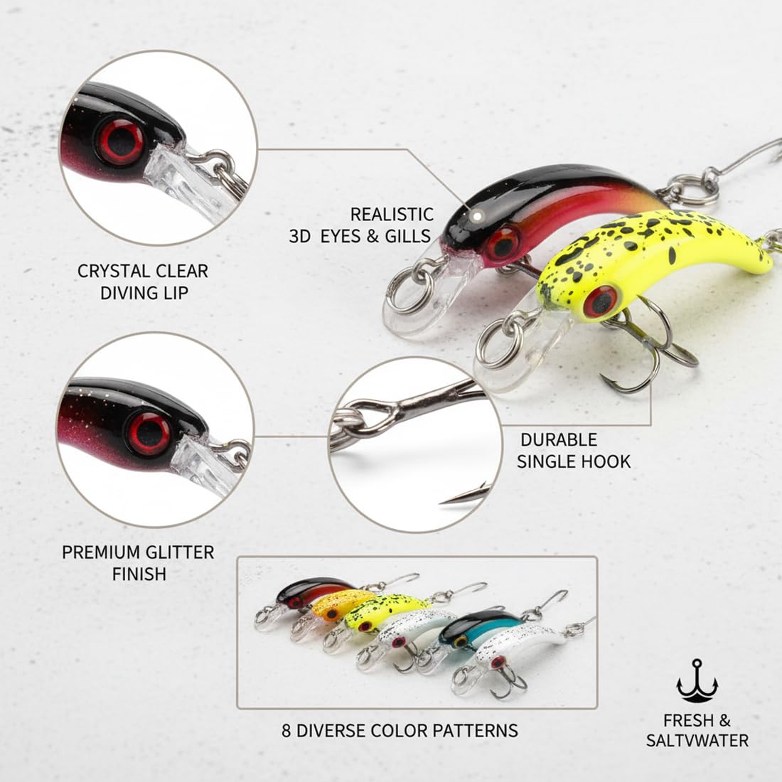 Set di 8 Cucchiaini da Pesca, Esche Rotanti per Trota con Amo Singolo, Artificiali Spinner per Pesca in Acqua Dolce e Salata (Multicolore)