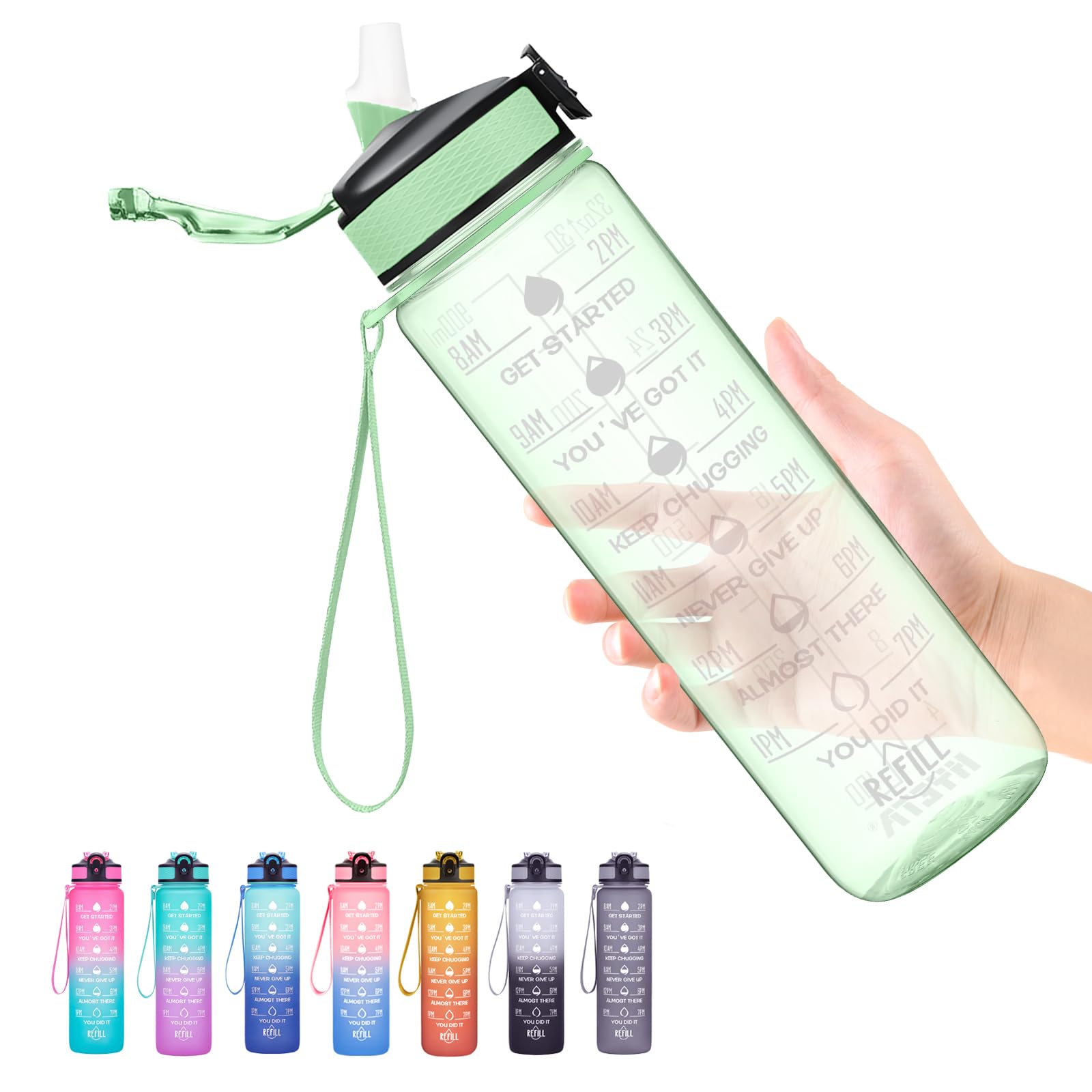 Hyeta 32 oz Water Bottles with Times to Drink and Straw, Motivational Water Bottle with Time Marker, Leakproof, Drinking Sports Water Bottle for Fitness, Gym and Outdoor
