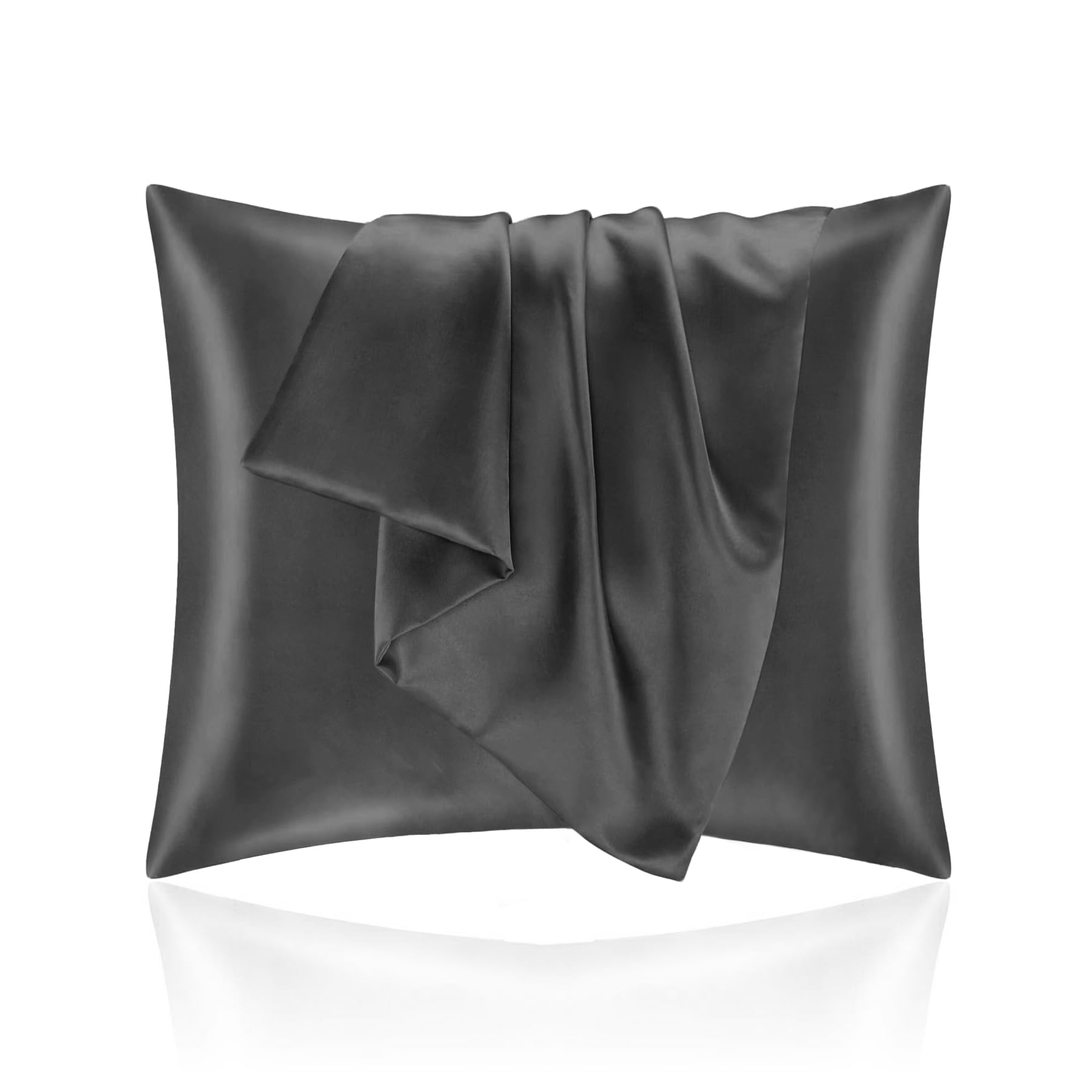 Pillow Cases for Bed 65 x 65 cm, Satin – Silky Pillowcase Protect Skin and Hair – Oeko-TEX® Certified – Super Soft and Hypoallergenic – 2 Pieces Pillowcase with Zip Dark Grey