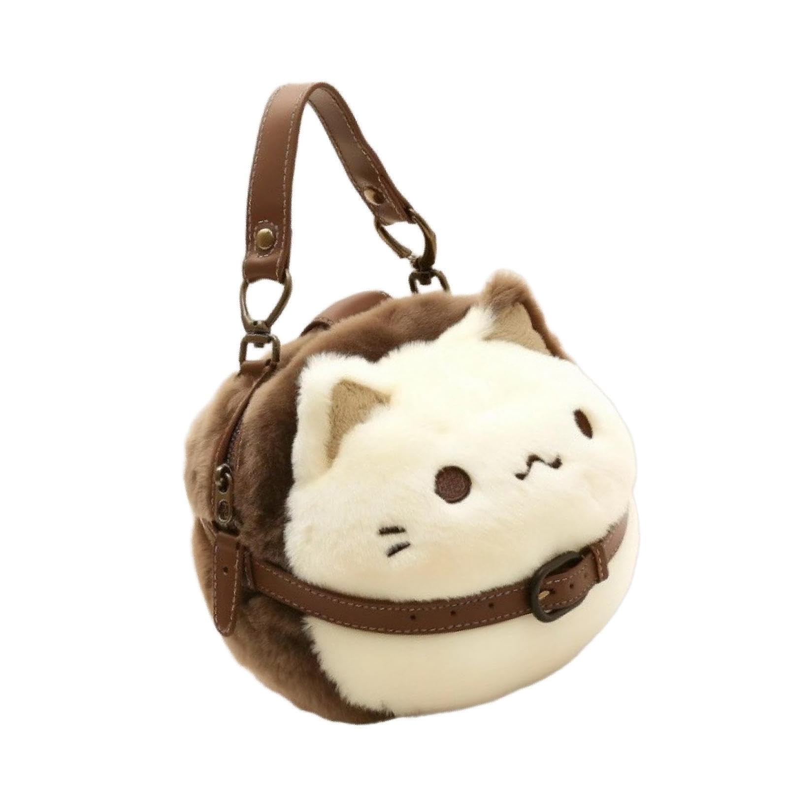 zoomella Cat Plush Purse Funny Decorative Cartoon Handbag for Traveling Festival Work 20cmx13cmx19cm-picture-36