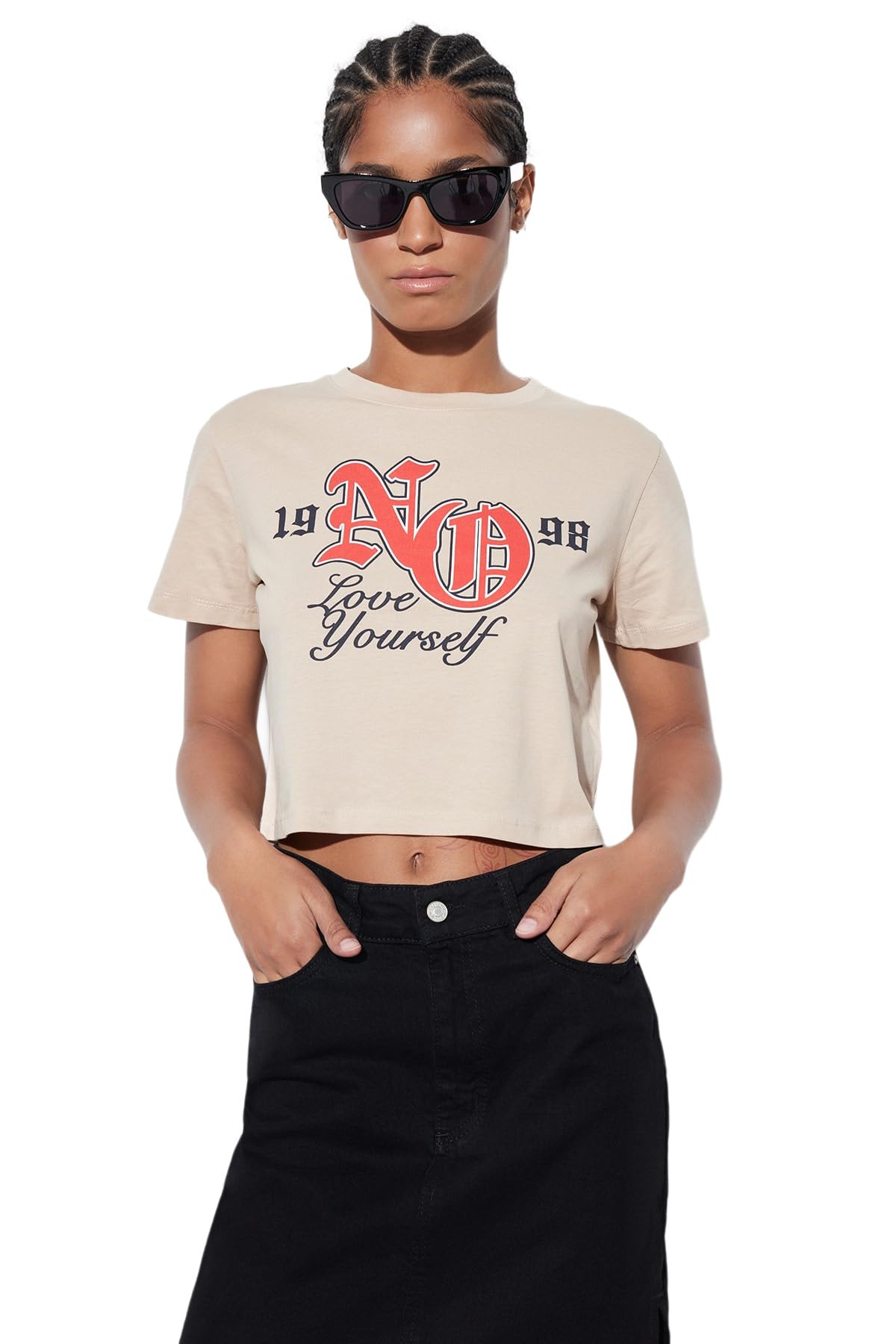 Trendyol FeMan Regular fit Basic Crew Neck Knit T-Shirt Stone