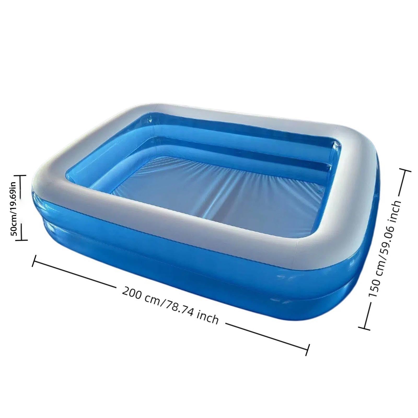 Piscine Rectangulaire Gonflable pour Famille, Piscine de Jardin Compacte et Résistante 200x150x50cm, Facile à Installer pour Baignades et Jeux d'Été