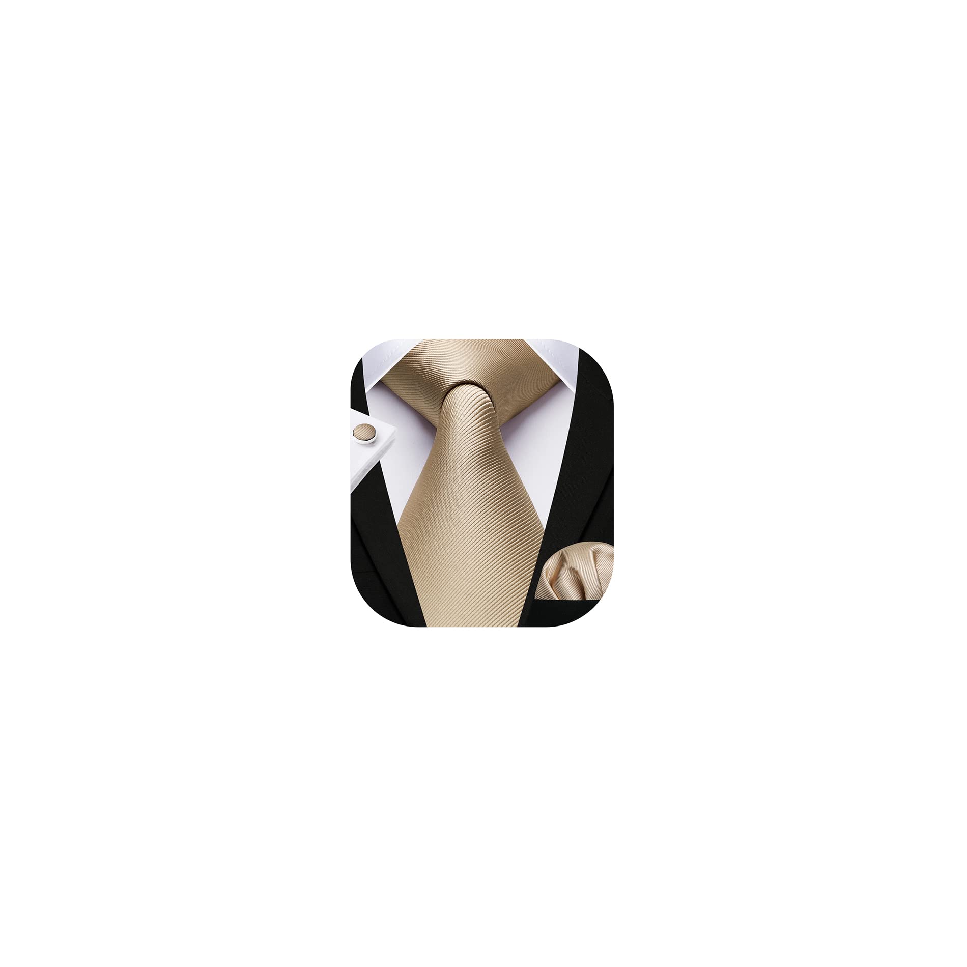 HISDERN Mens Solid Ties Formal Business Woven Tie and Pocket Square Cufflinks Set Classic Silk Satin Necktie Wedding