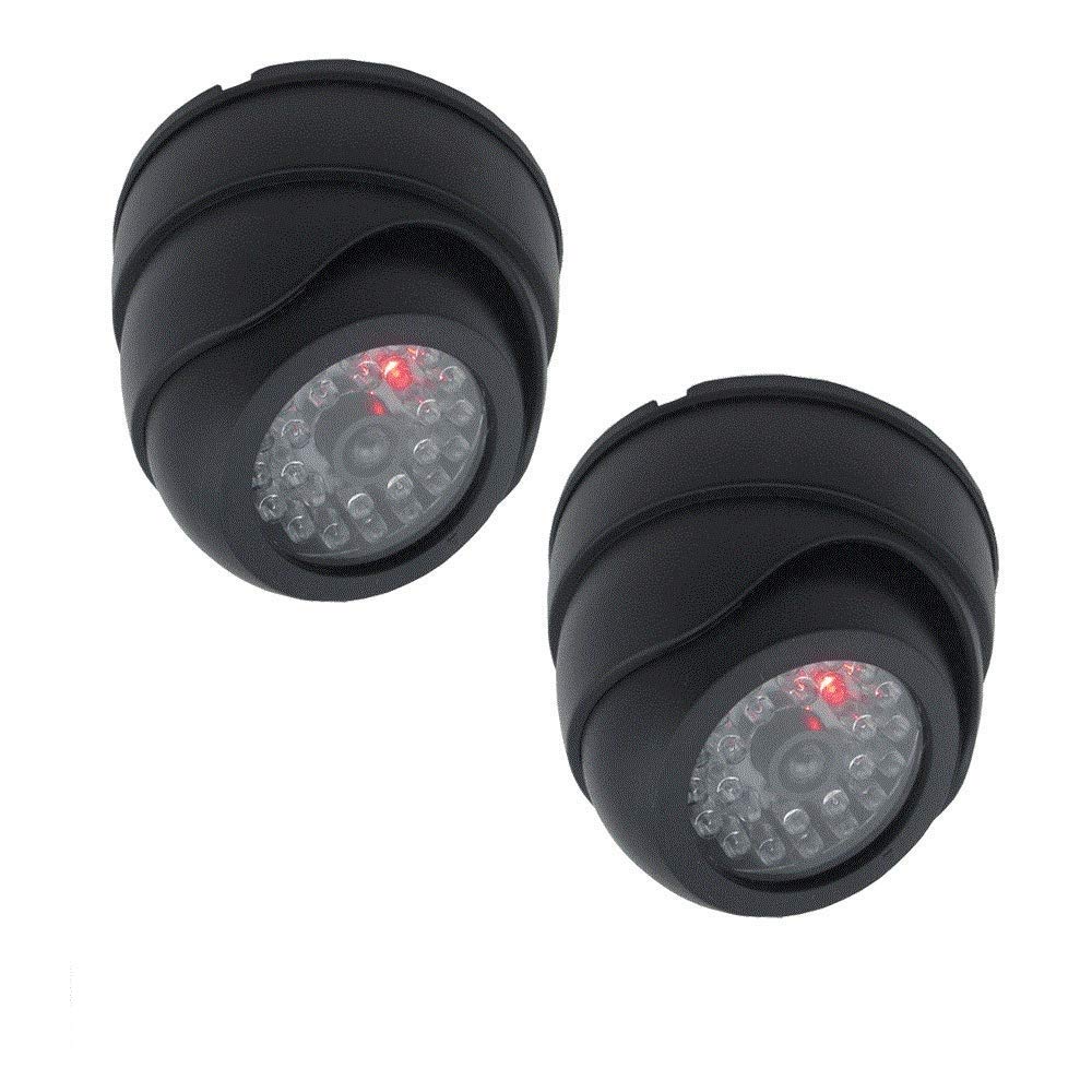 moshtu 2 pack dome dummy fake infrared ir cctv surveillance security cameras imitation simulated blinking led with security warning stickers c3b