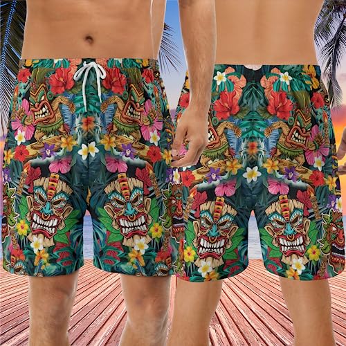 Tiki Men's Swim Trunks - Tropical Summer Hawaiian Shorts for Men, Men's Summer Bathing Shorts Set 103