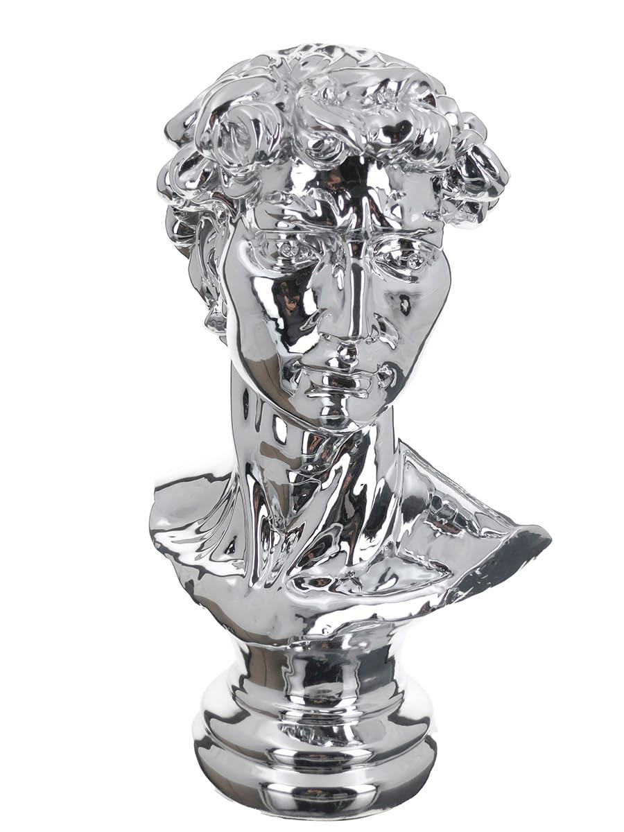 GILDE David Silver Resin Metallic Effect David Head Figurine 38cm High 25cm Wide 17cm Deep