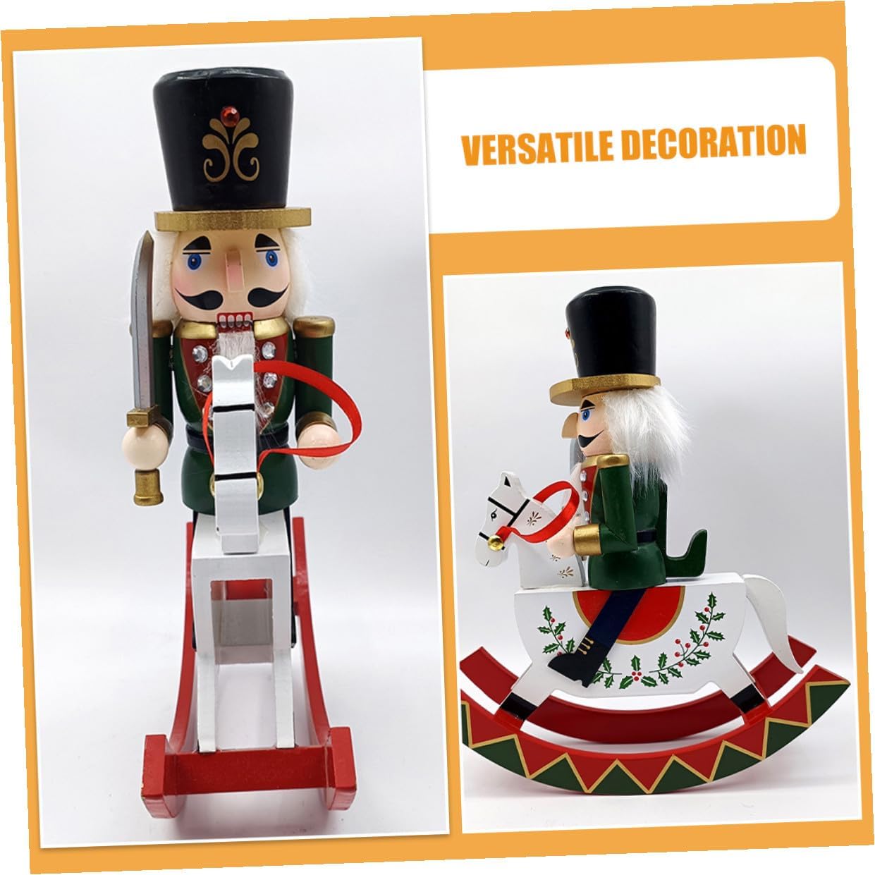 Christmas Nutcracker Figurines Rocking Horse Small Wooden Painted Nutcracker Soldier Tabletop Decoration Holiday Christmas Ornaments Centerpiece for Seasonal Home Décor