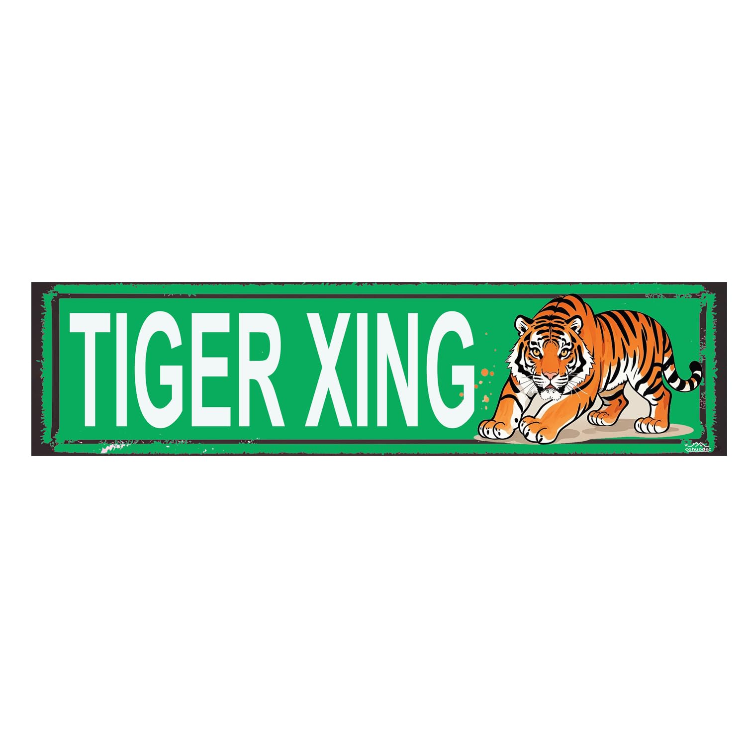 peiyeety Tiger Crossing Rustic Metal Sign - Safari Nursery Wall Decor, 16x4 Inch Wildlife Plaque