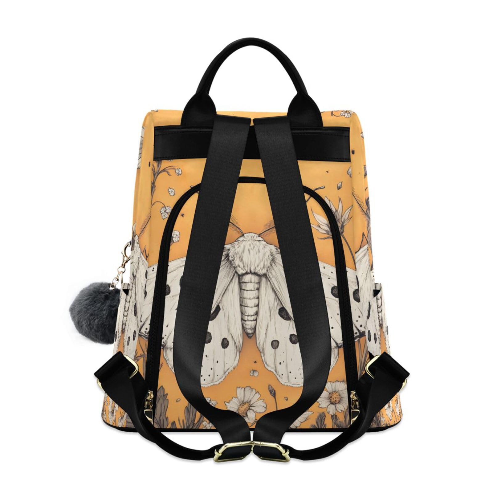 Moth Daisy Flower Backpack for Women Anti Theft Large Fashion Travel Shoulder Bag Purse Rucksack Lightweight